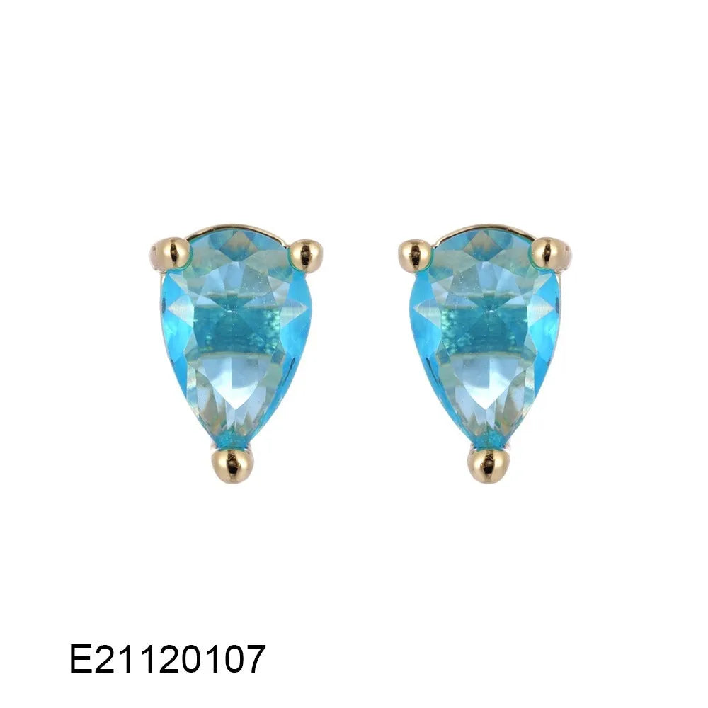 Gold-plated brass drop-shaped earrings with zircon stones in candy colours