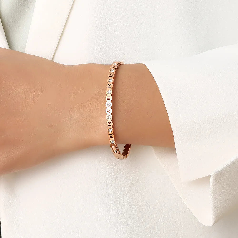Titanium steel bracelet with Korean style numbers design in gold rose gold or steel colour options