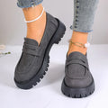 Women's chunky heel platform British style leather shoes with low heel and round toe in black