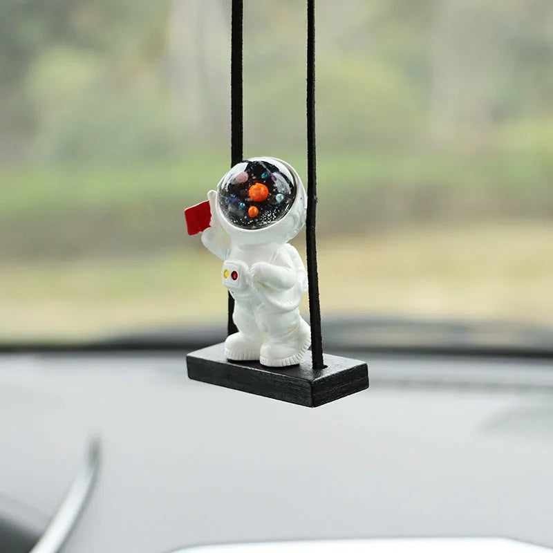 Resin astronaut car pendant in cartoon style with hook for hanging