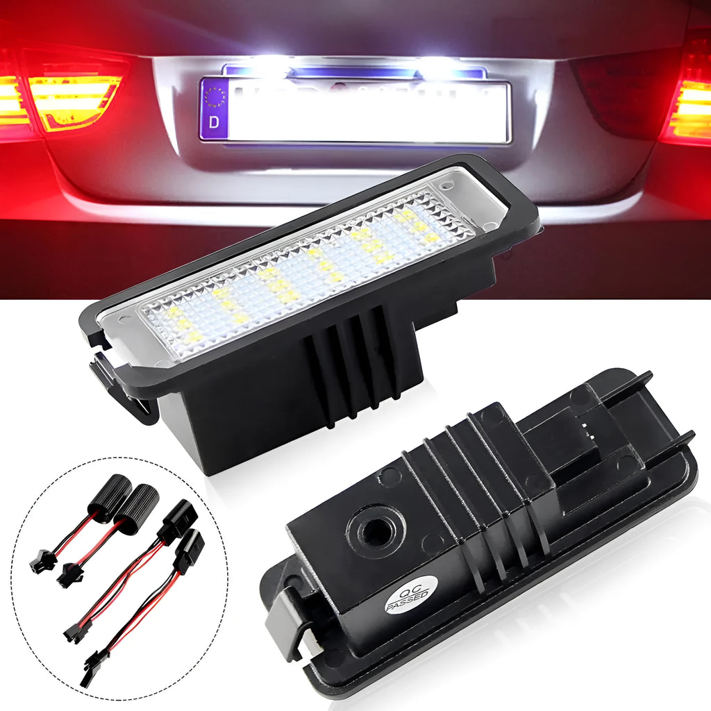 Volkswagen Golf Polo Phaeton LED licence plate light unit with 24 SMD LEDs and plug connector.