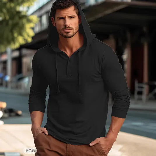 Men's cotton pullover hoodie in dark blue colour with long sleeves