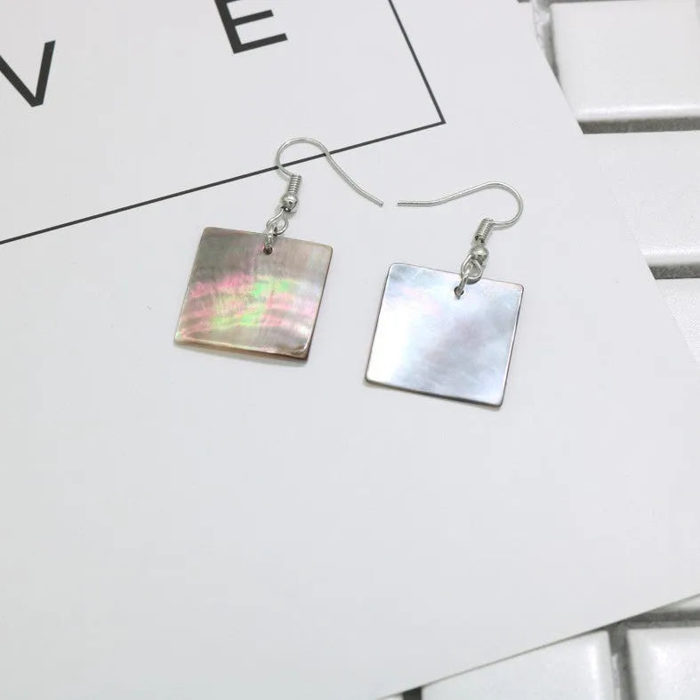Geometric shell earrings in rectangular and square designs with natural retro style