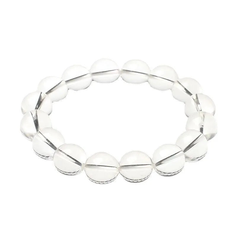 Natural Donghai old materials crystal bracelet with white water round beads in a geometric unisex design.