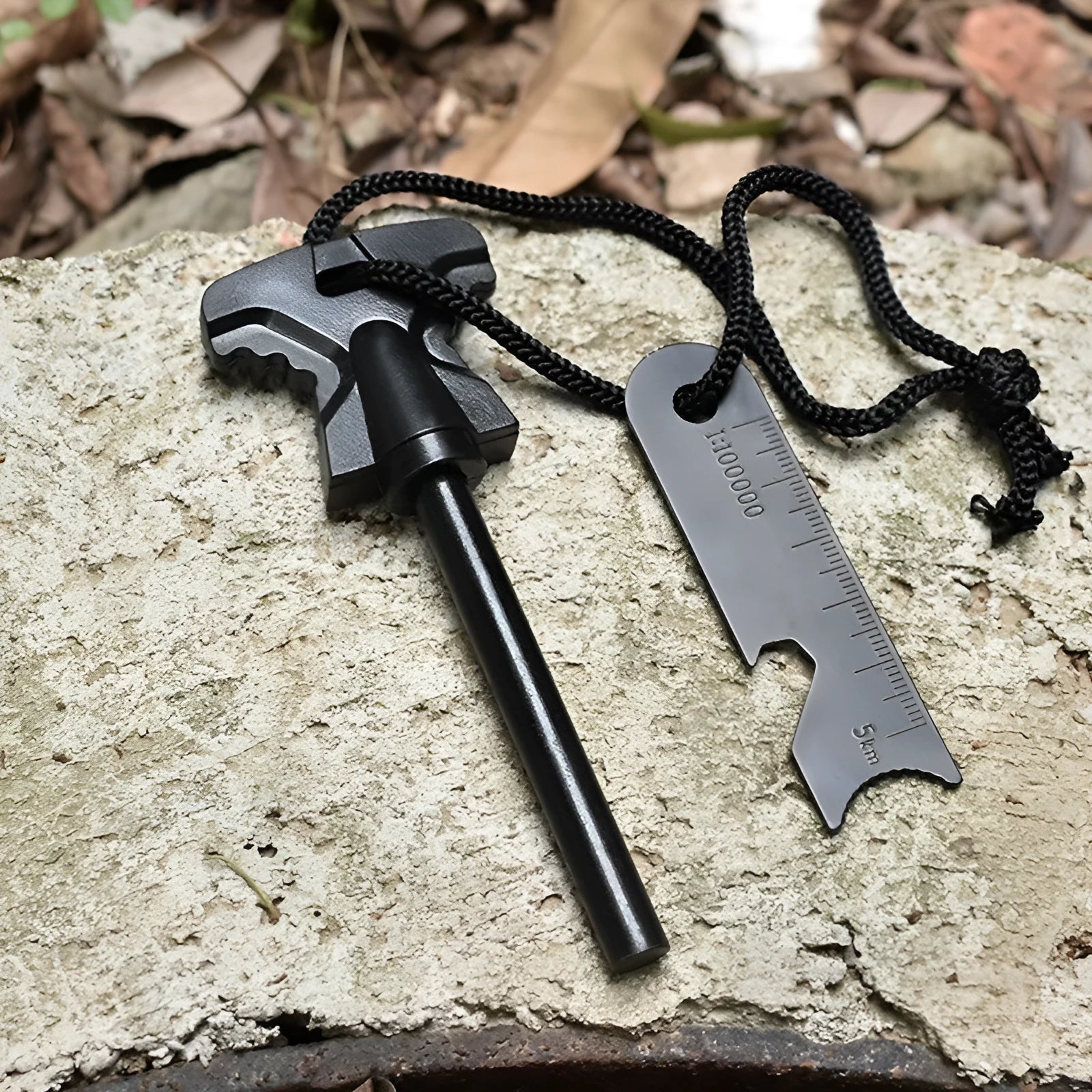 Butterfly-shaped ferrocerium fire starter with stainless steel bottle opener survival tool