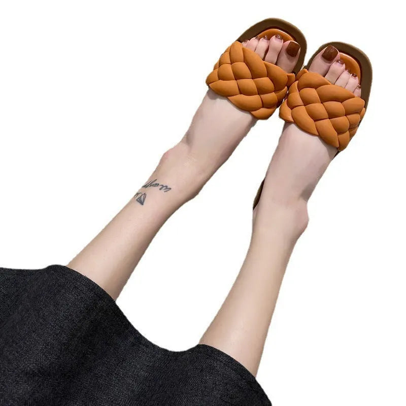 Women's plaid pattern anti-skid beach sandals with thick PVC soles in multiple colour options