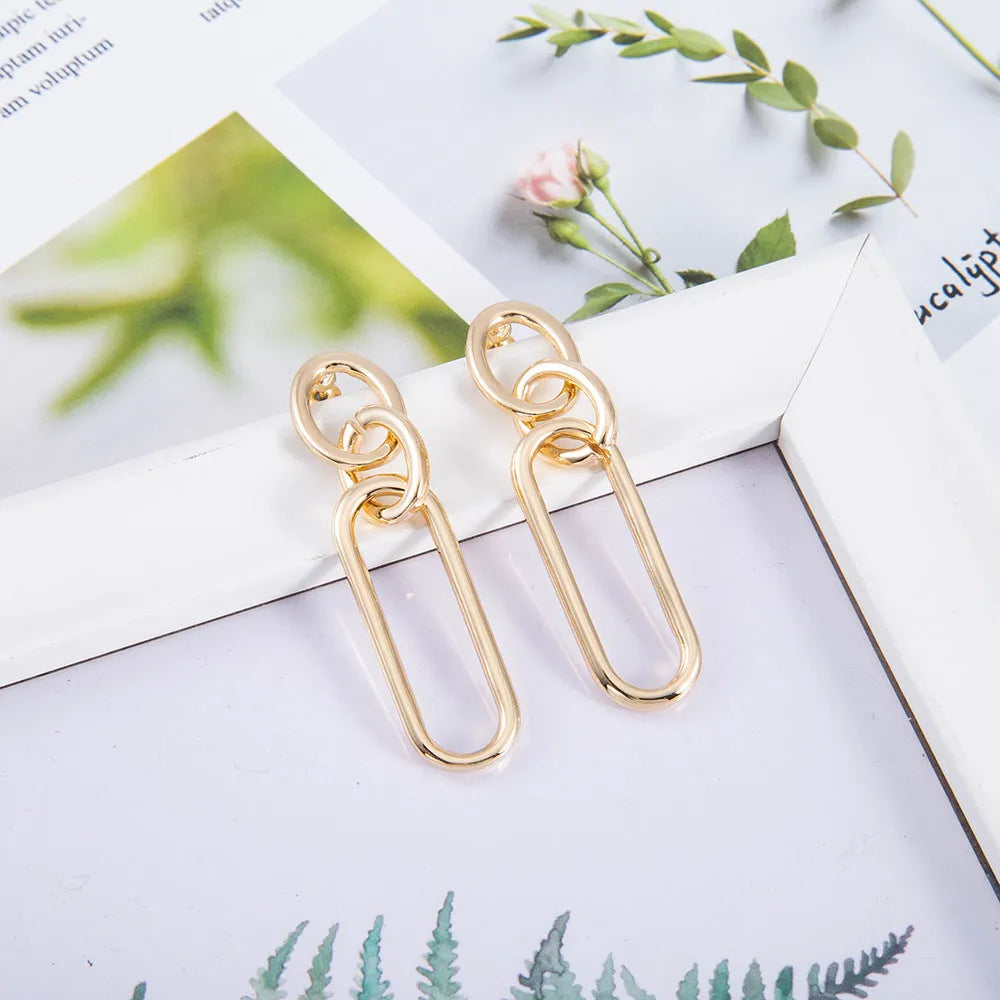 Sterling silver colour geometric hoop earrings with ring and line design for women