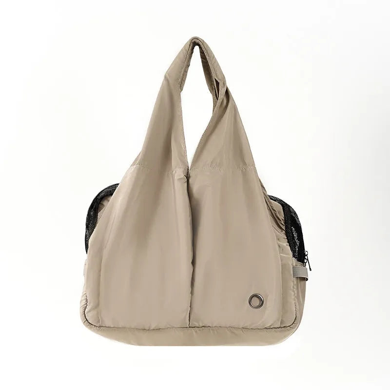 Apricot-colour cloth pet handbag for summer outdoor use with dogs or cats