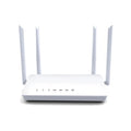 Portable 300-metre home wifi router in black or white with bare metal casing and multiple ports.