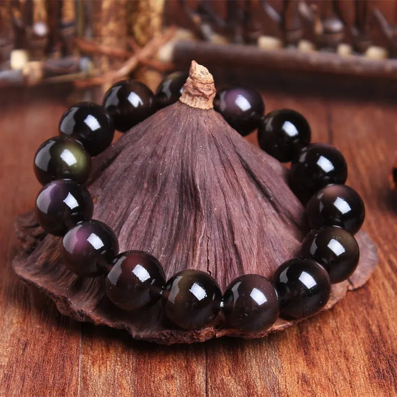Crystal icy obsidian Pi Xiu bracelet in ethnic geometric style with ice stone beads