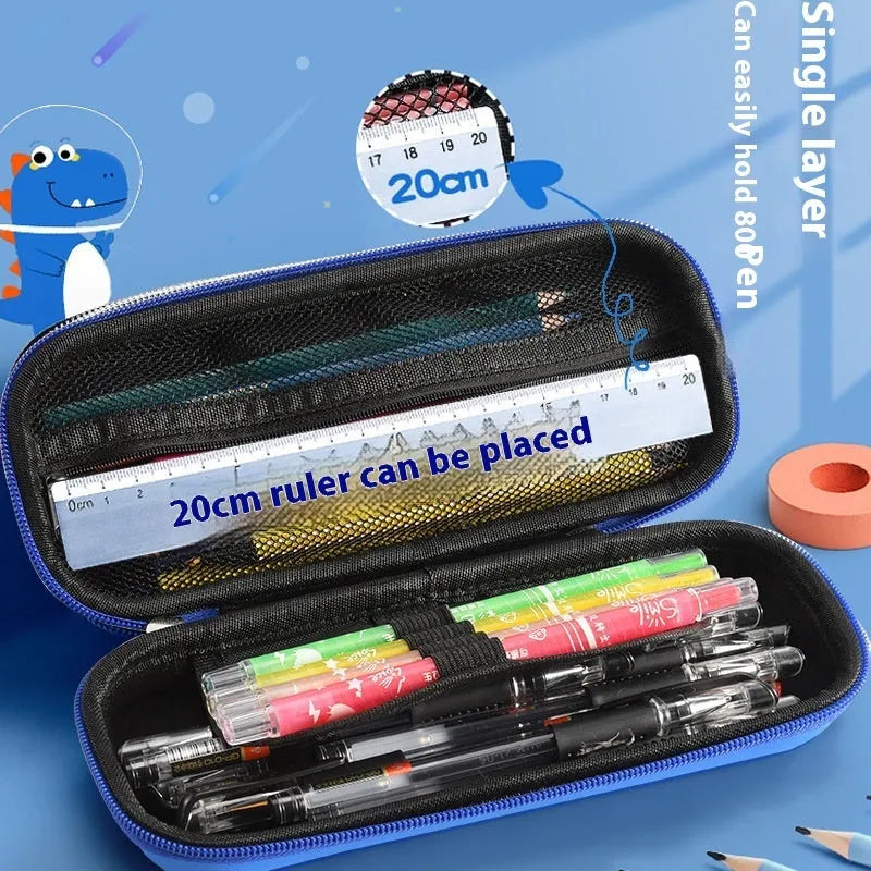 3D leather pencil case with embossed spaceship design organising pens and pencils