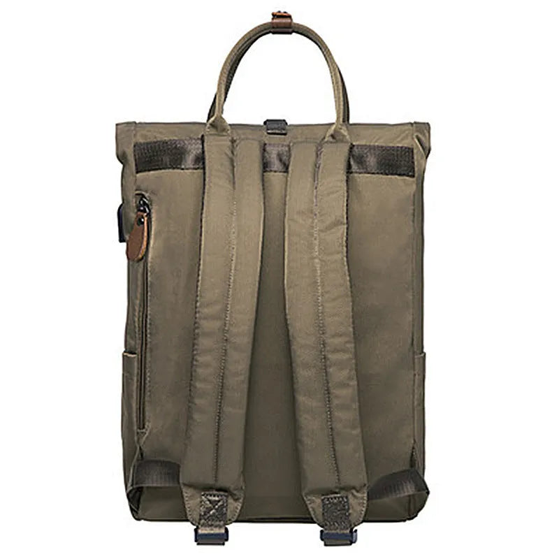 Casual polyester backpack with cover opening showing laptop pocket and interior organisation