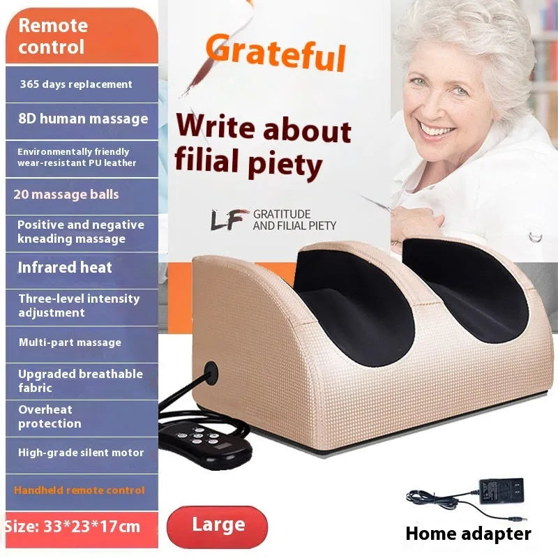 Household foot massager machine showing different colour options and massage modes
