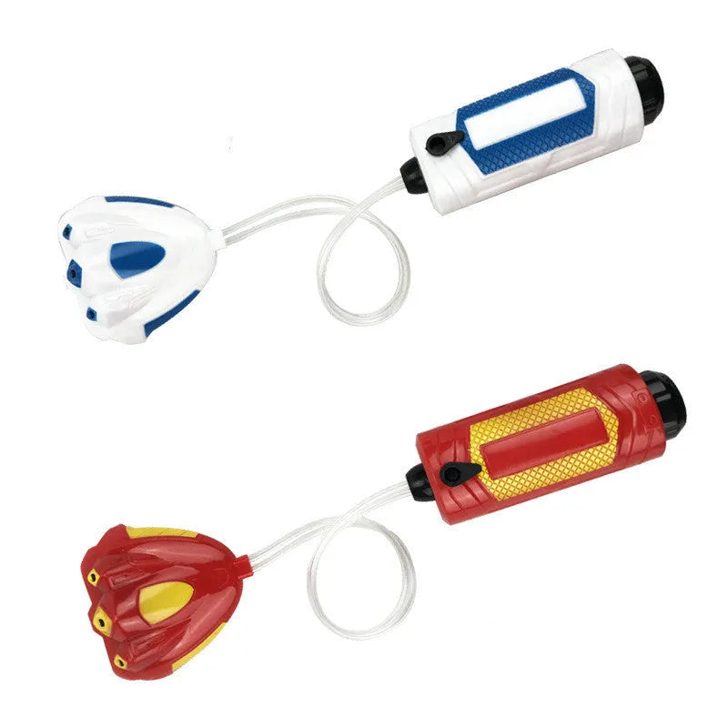 Hand-held plastic water gun in red and blue, 24cm length, for juvenile outdoor play