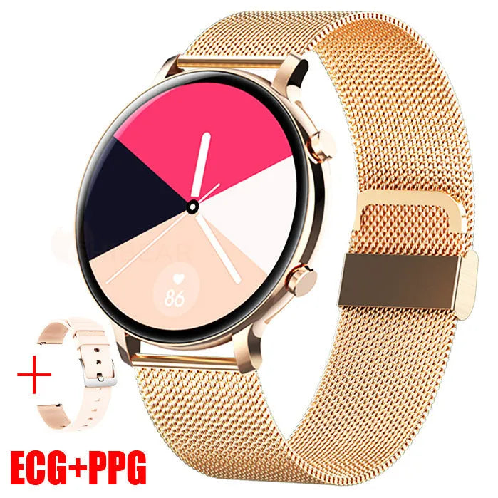 Stainless steel Bluetooth calling smartwatch with genuine leather strap showing screen display