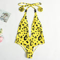Women's leopard print bandage one-piece swimsuit with buckle detail and backless design