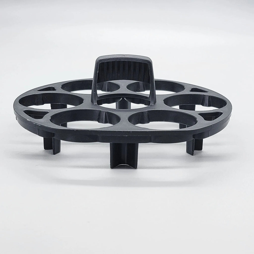Black plastic egg holder keeper basket for kitchen storage, showing compact size.