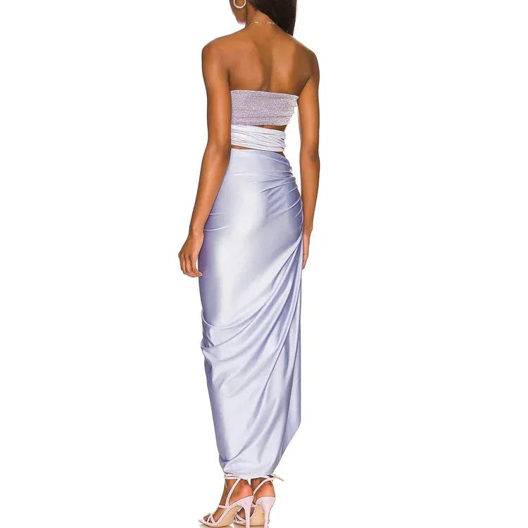 Purple women's swimsuit and wrap skirt set made from quick-drying polyester fabric