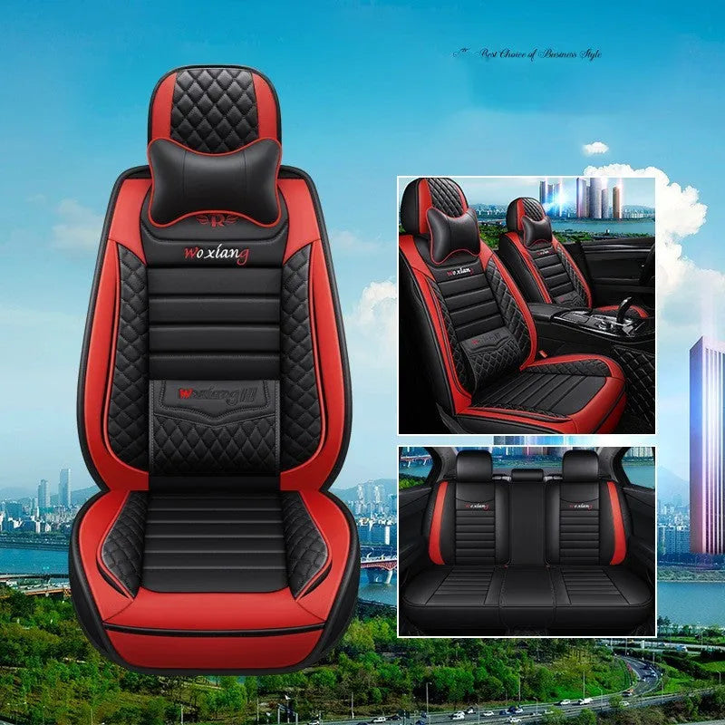 Five-seasons universal car seat cushion with high elastic sponge filler in a red colour.