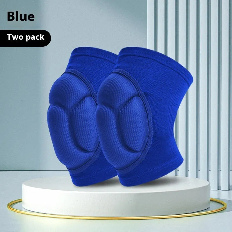 Black and blue thick sponge kneepad for dance and volleyball sports protection.