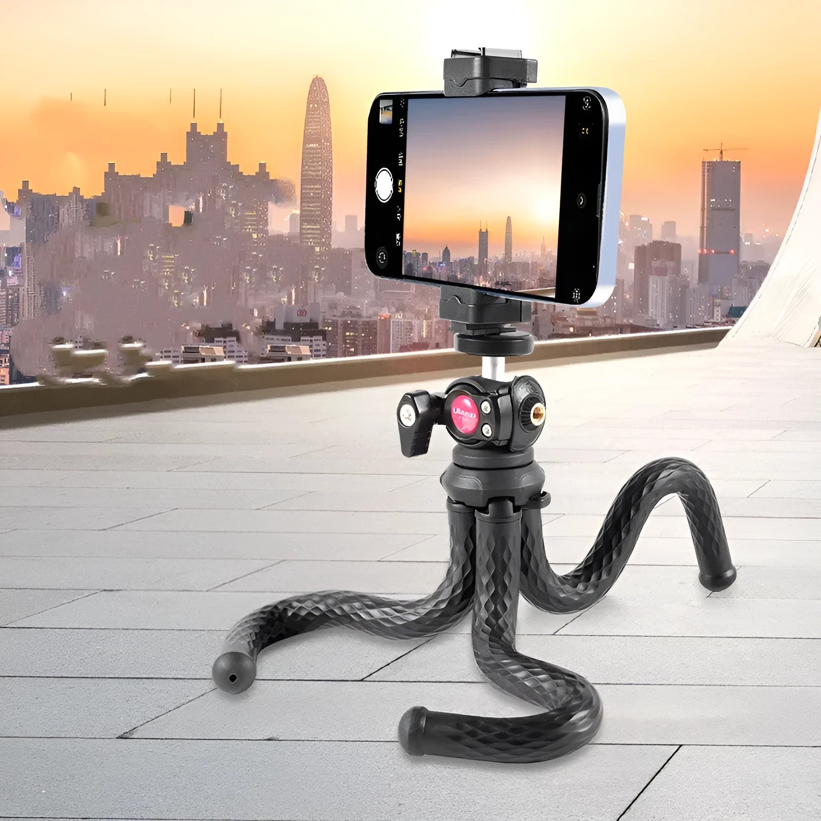 Black octopus leg mobile phone tripod with clip extended to 360mm length