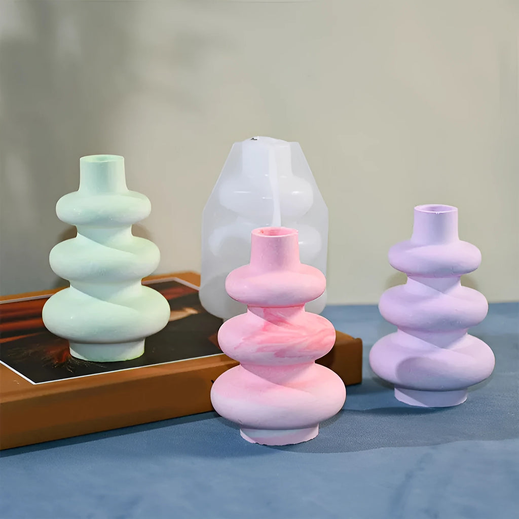 Silicone three layer circle vase ornament mould with irregular shape design
