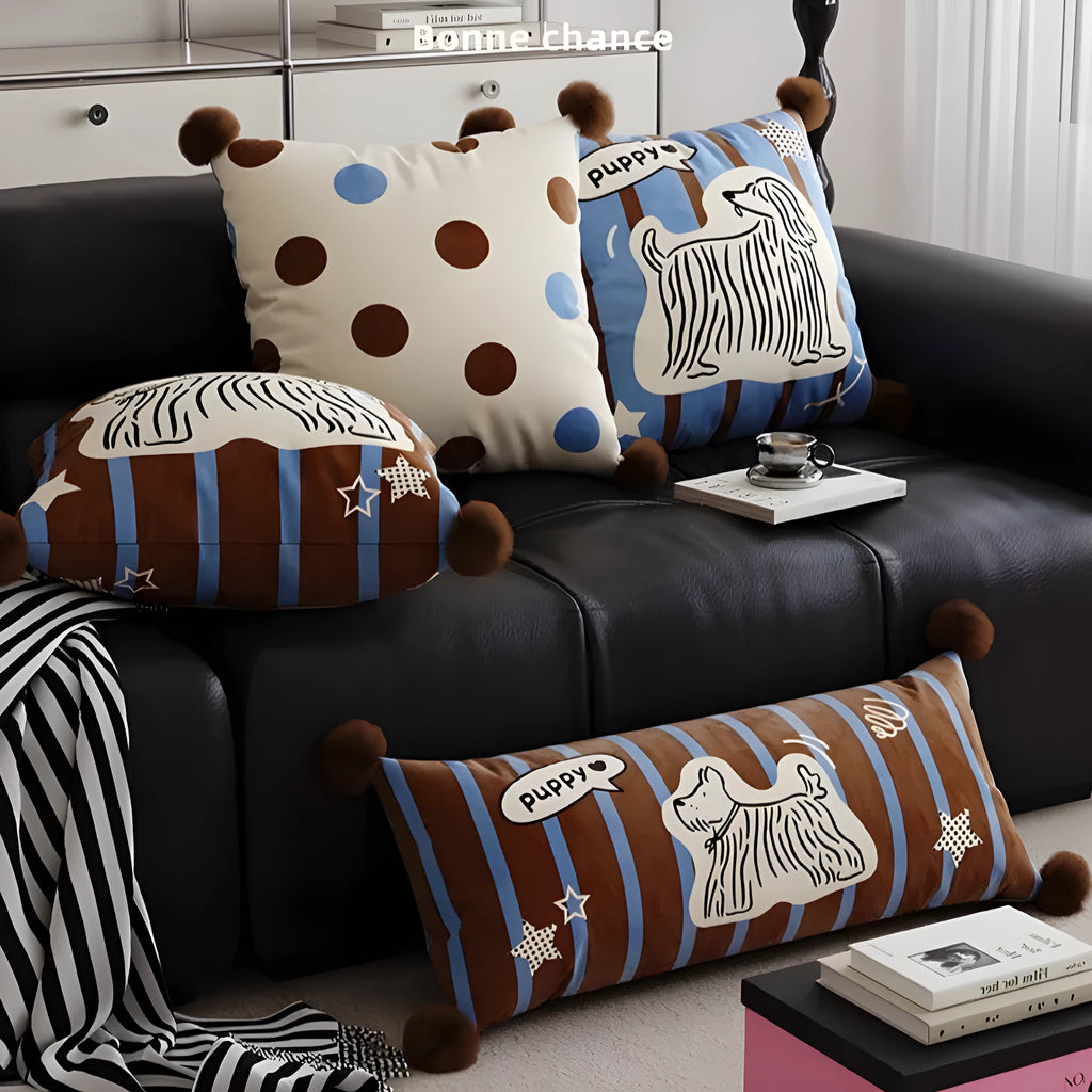 Cartoon anime sofa cushion pillow with cute animal design in blue colour, 45x45cm size