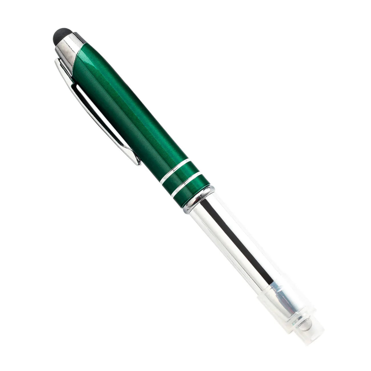 Red metal capacitive stylus ballpoint pen with LED light and bullet tip