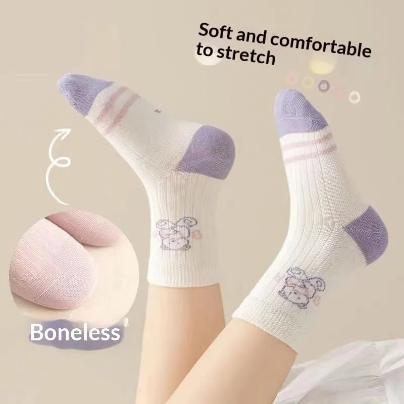 Children's cotton mid-calf socks 5-pair pack, lace detail, with Baby Bear design for girls ages 1-12