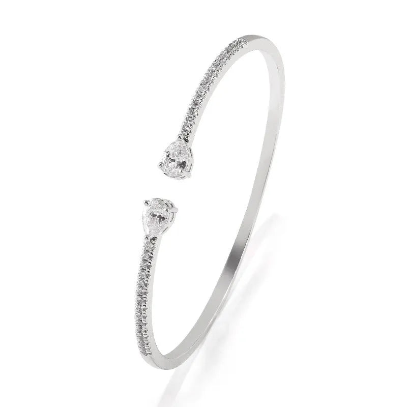 Multi-zircon bracelet with stones inlaid on copper base in white colour option