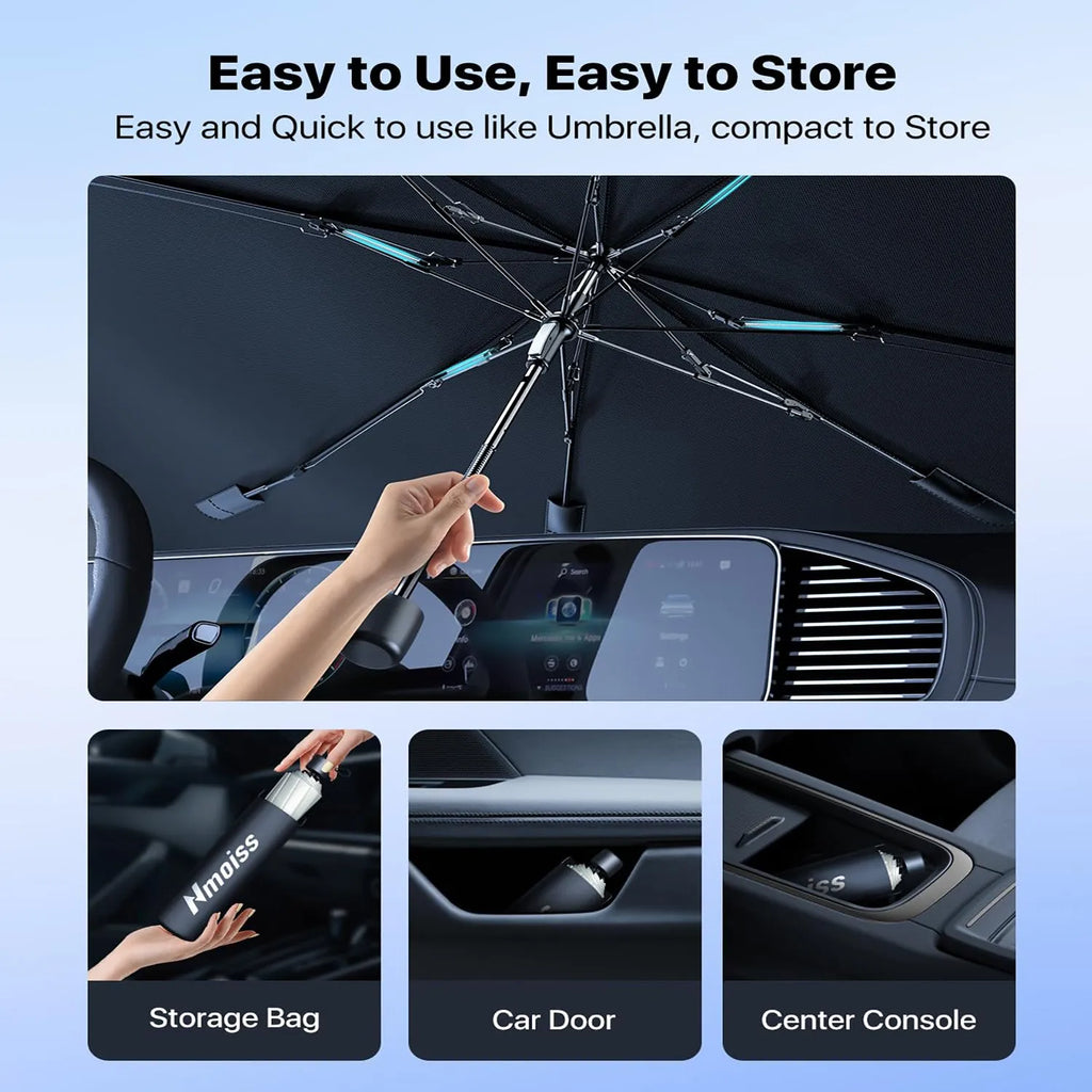 Silver reflective windshield sun shade umbrella with spring edge for car interior sun protection