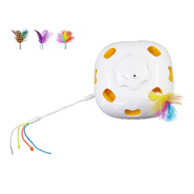 Colourful plastic cat toy with ball tower design measuring 19.8 x 11.5 x 19.5cm