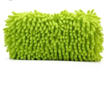 Silver green car wash sponge measuring 14x25cm with chenille microfiber construction