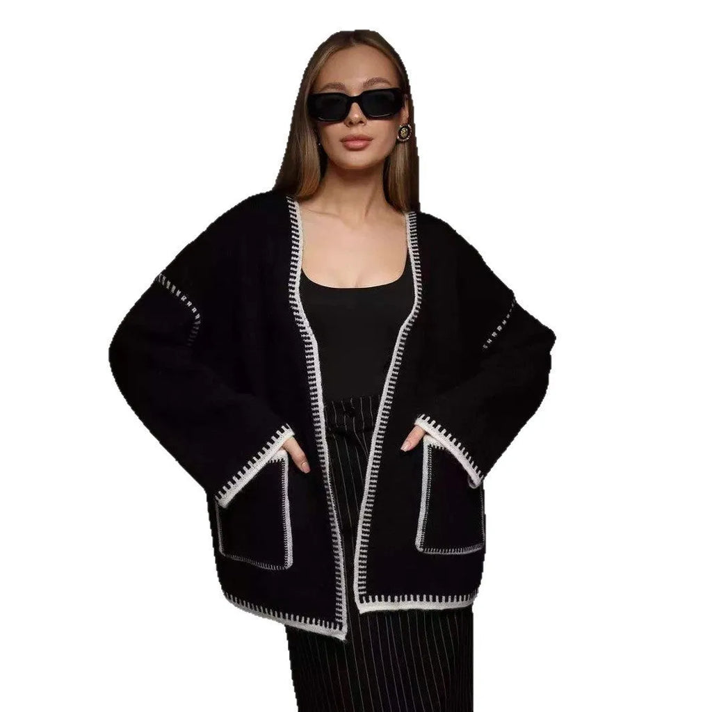 Lace-up front knitted cardigan in imitation cashmere fabric available in black, camel and white colours