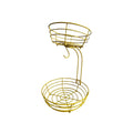Black wrought iron double-layer fruit basket with open wire construction for air circulation