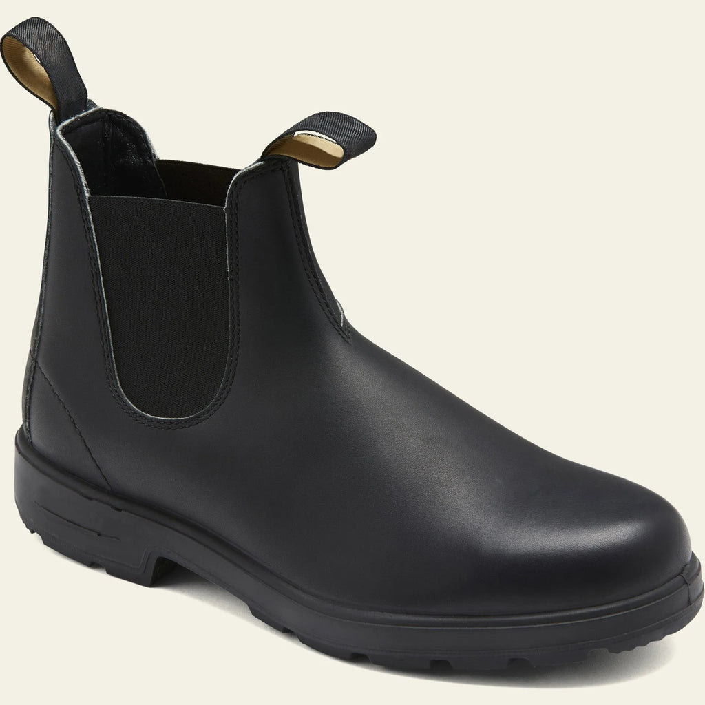 Vintage brown frosted PU leather Chelsea boots for men and women with car stitch detail and low heel.