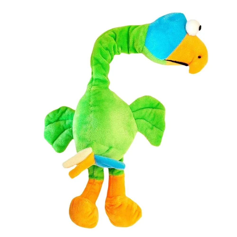 Black screaming chicken sound dog toy with bite-resistant chew texture next to green and orange versions.