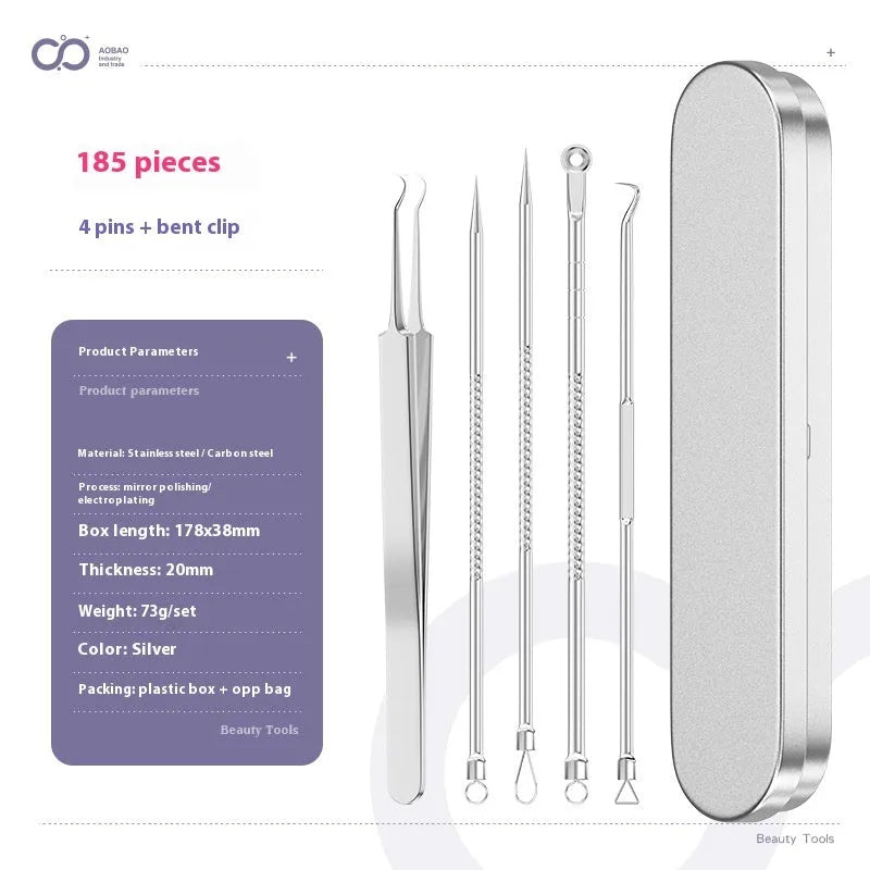 Four metal acne needles with ultra fine pointed tips for blackhead removal and skincare treatment