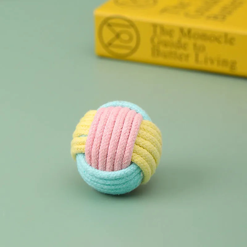 Handmade 5cm plush cotton ball cat toy in blue powder, green blue, and pink green colour options