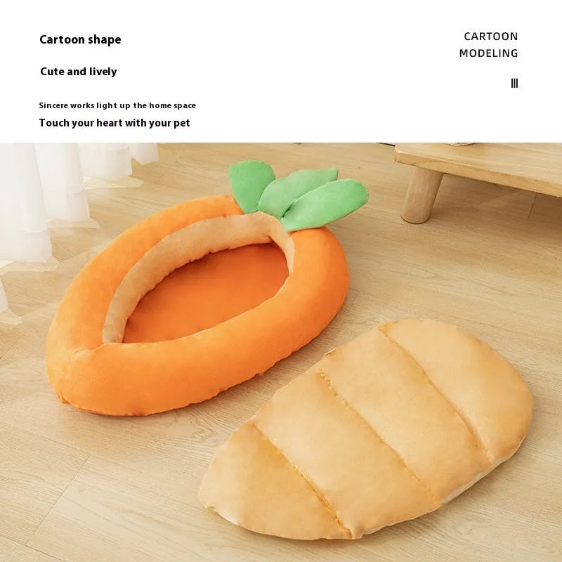 Cartoon carrot patterned double-sided dog mattress with removable cloth cover