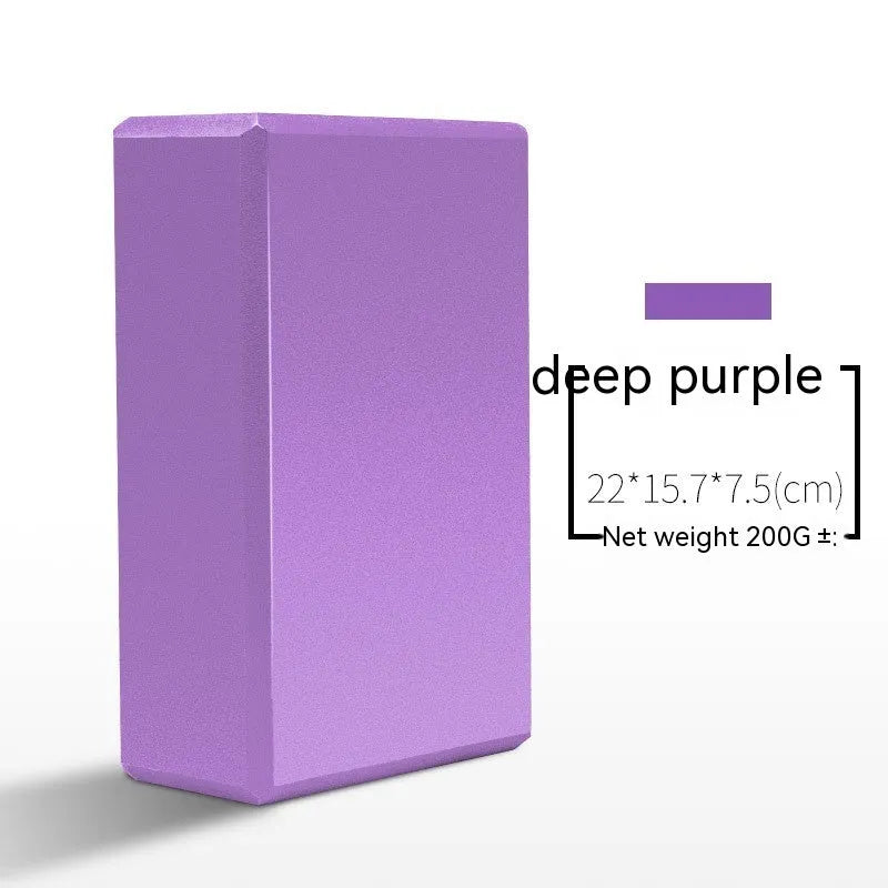 EVA foam yoga block in violet colour, shown next to a pink block, demonstrating its size and rectangular shape for fitness support.