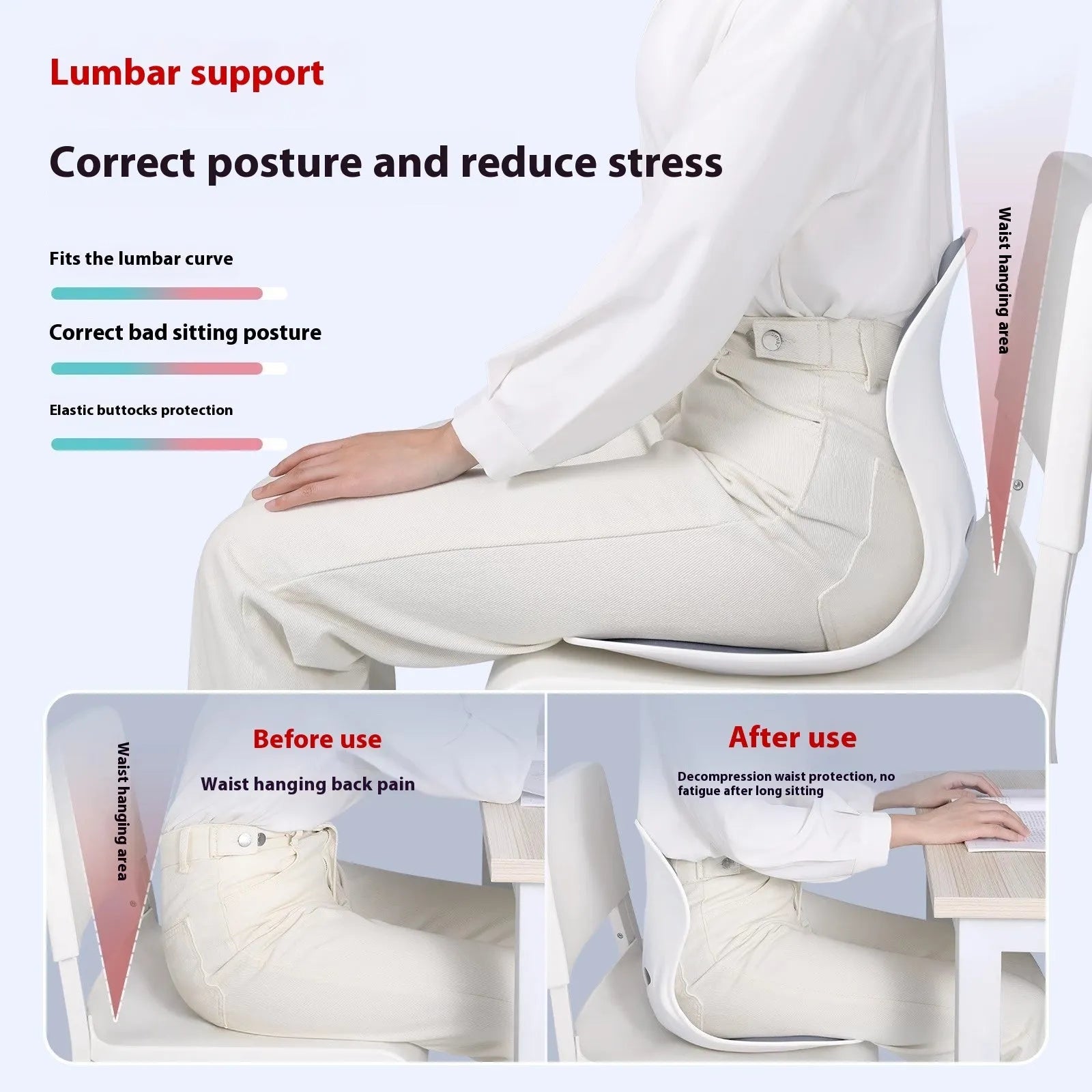 Japanese-style waist support seat cushion with lumbar pillow in gray or black colour options