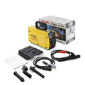 MMA-200MIN household DC welding machine with welding tongs, grounding clamp, face shield, and brush hanger accessories