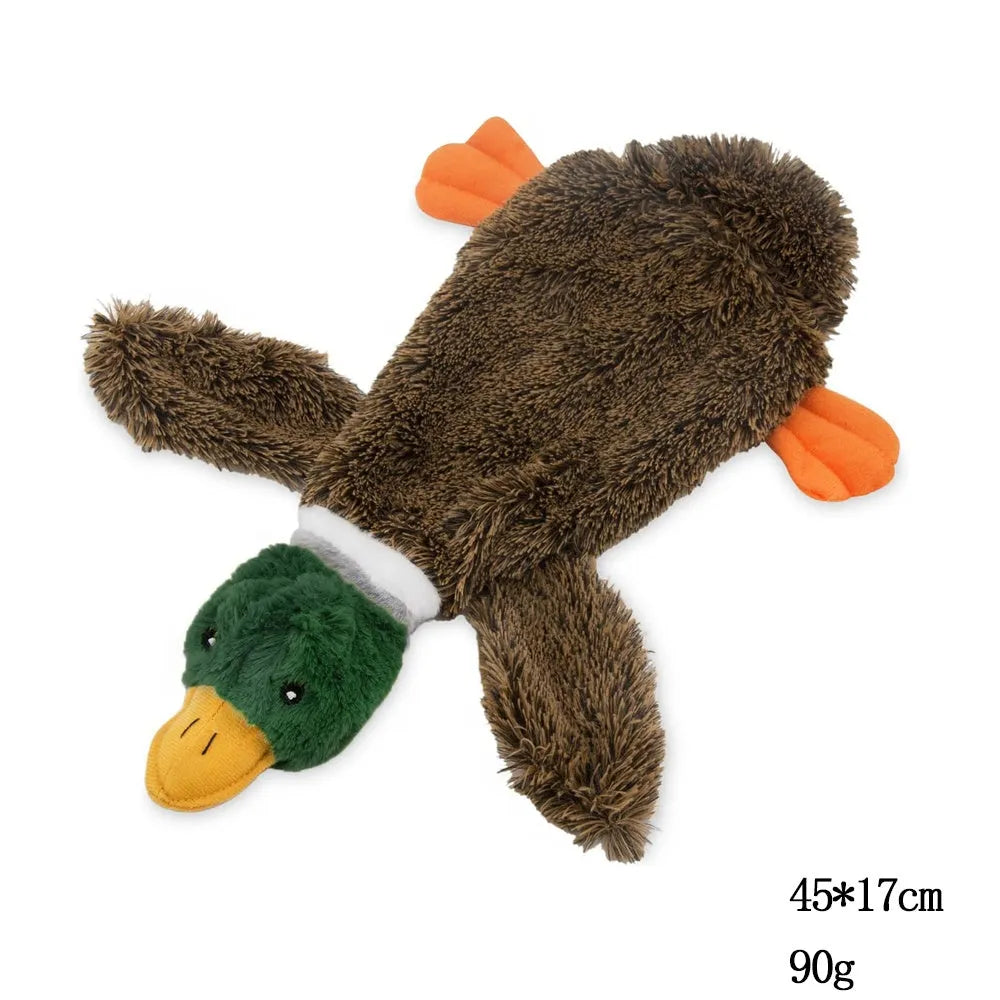 Green wild duck design stuffless squeaky dog toy with bottle insert cavity