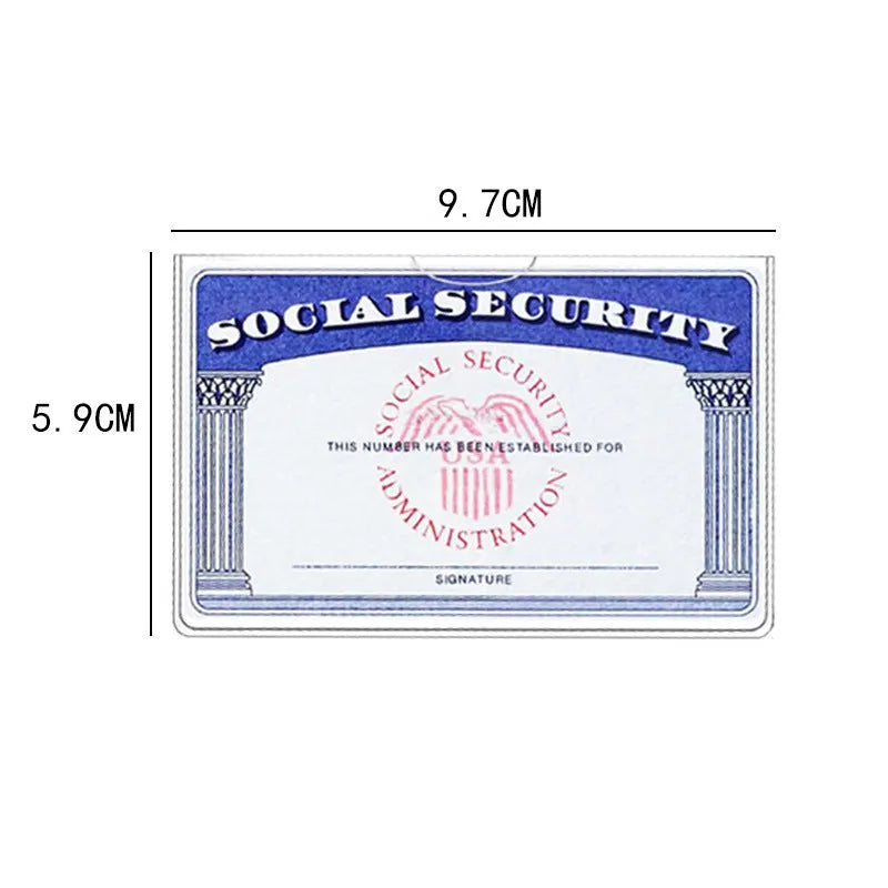 Transparent PVC waterproof card cover for social security and student ID cards measuring 9.7cm by 5.9cm