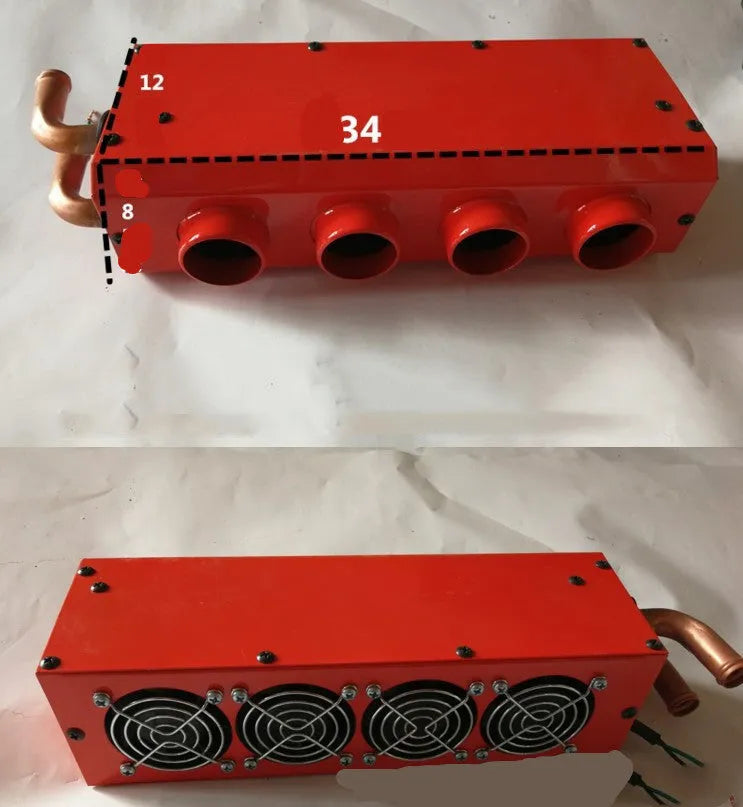 Metal car heater unit with four copper pipes and two water connectors for 12V 24V vehicle installation