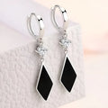 Vintage diamond geometric clip-on earrings with electroplated silver finish in Japanese Korean style