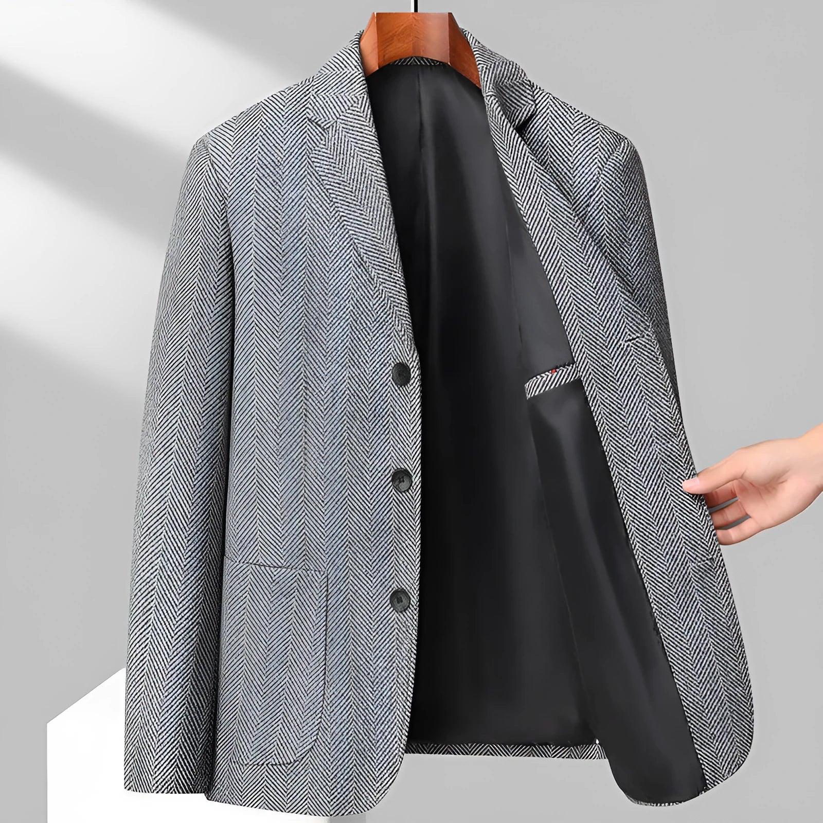 Men's loose-fit wool coat in solid colour for spring and autumn casual wear