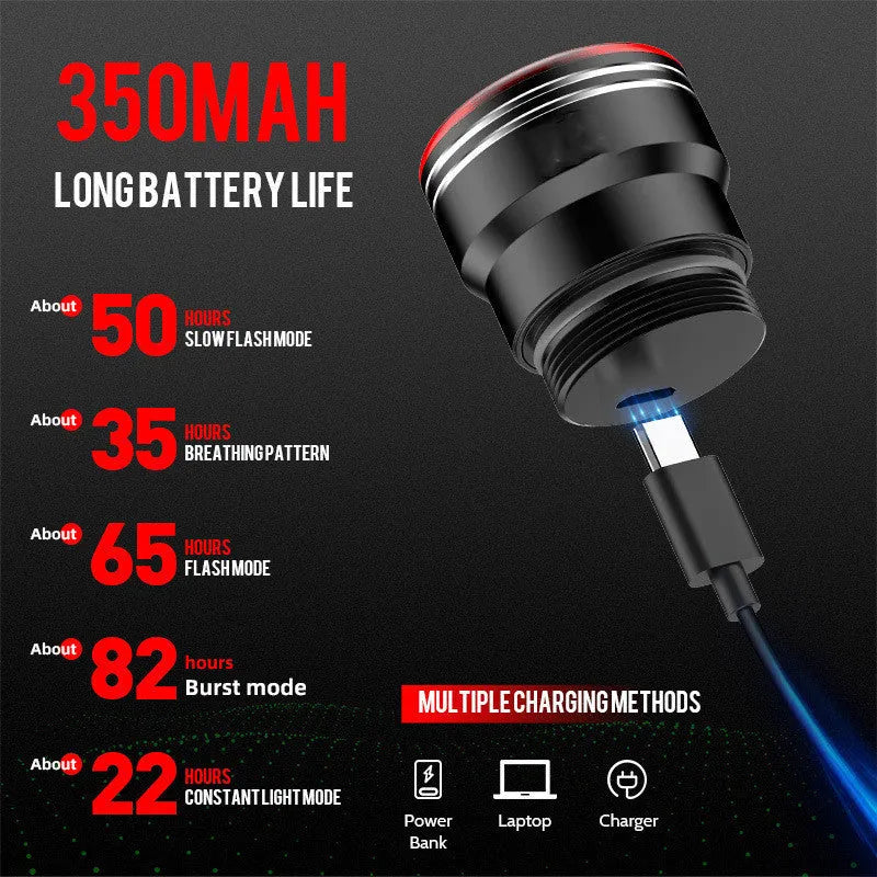Black aluminium smart brake sensing USB charging taillight for bicycles and motorcycles