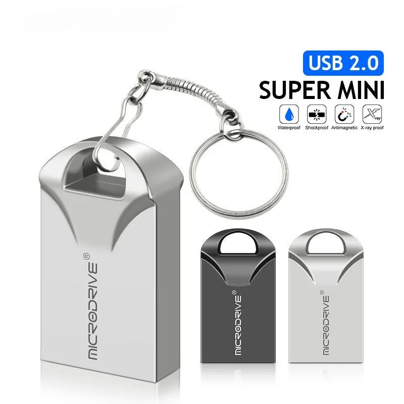 Small black and silver metal USB flash drive showing compact size next to a ruler for scale.